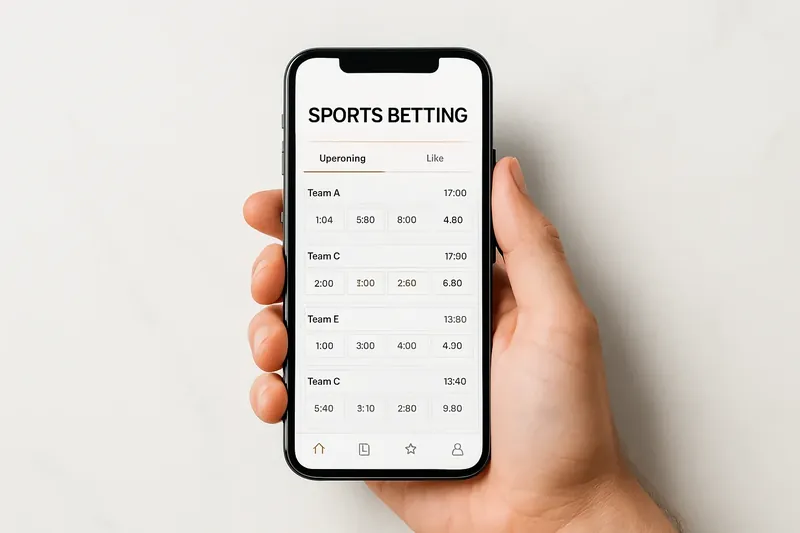 Hand holding smartphone showing sports betting odds on white marble